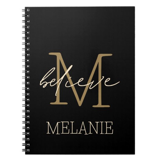 Gelooft aanmoediging Gold Monogram naam Notitieboek (Voorkant)