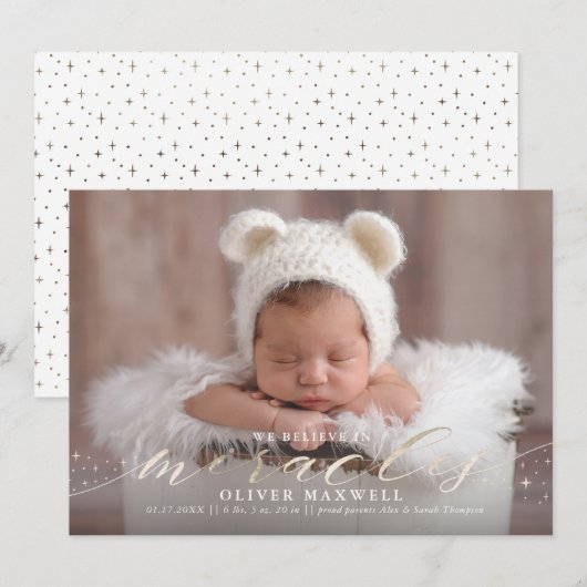 Gelooft in Miracles Faux Folie Geboorteaankondigin Aankondiging (Voorkant / Achterkant)