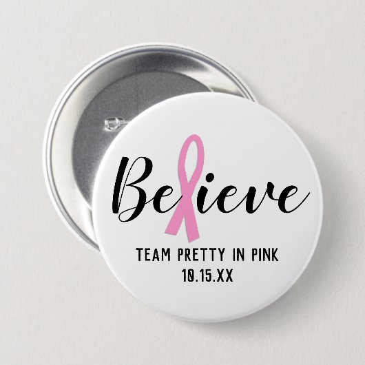 Gelooft roze kankerbewustzijnsgerichte teams ronde button 7,6 cm (Voorkant /achterkant)