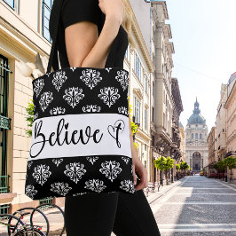 Gelooft u Christelijk moderne zwarte witte dodevra Tote Bag
