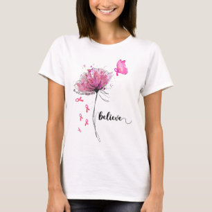 Gelooft u een bloeiende vlinderroze borstkanker t-shirt
