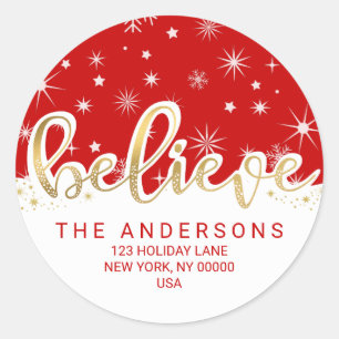 Gelooft u het adres van de kerstrode Gold Script R Ronde Sticker