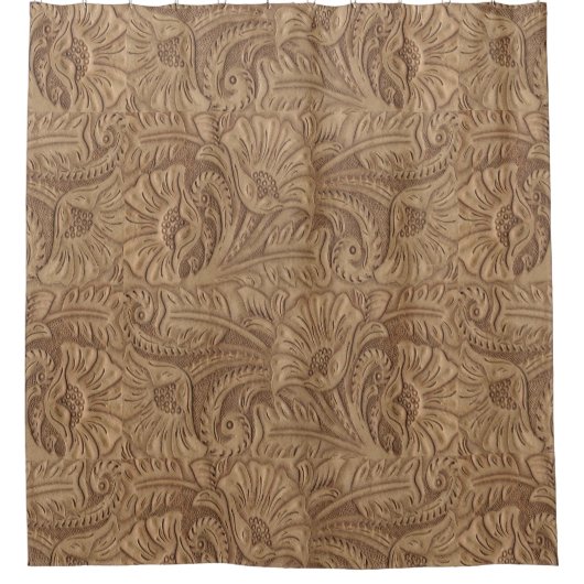 Gelooid leder Western, bruin, gemiddeld gedrukt Douchegordijn (Voorkant)