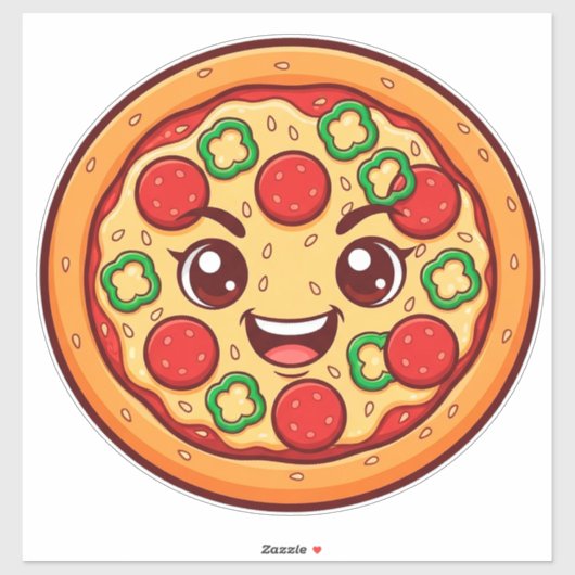 Gelootte Cartoon Pizza Met Pepperoni Sticker (Vel)