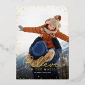 geloven | Gouden Glitz foto overlay Folie Feestdagenkaart (Voorkant)