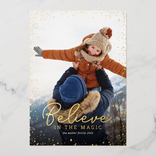 geloven | Gouden Glitz foto overlay Folie Feestdagenkaart (Voorkant)
