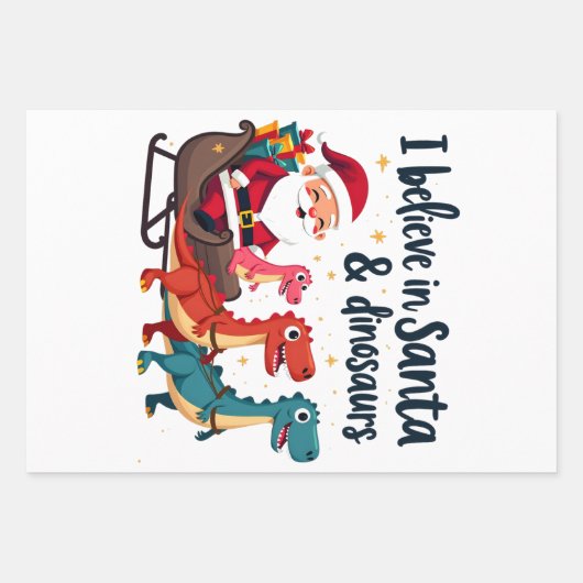 geloven in de Kerstman en dinosaurussen (Santa rij Inpakpapier Vel (Voorkant)