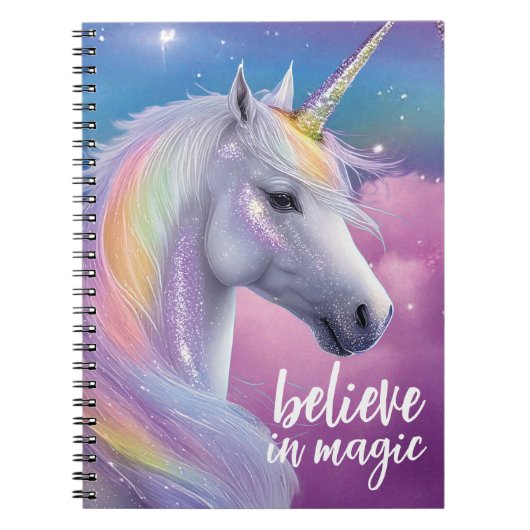 Geloven in Magic Pastel Rainbow Glitter Unicorn Notitieboek (Voorkant)