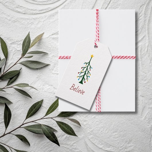 Geloven Kerst Schattigee Hand getekend Evergreen T Cadeaulabel