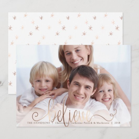 GELOVEN Koper Blush Handgeschreven Script Een Foto Feestdagenkaart (Voorkant / Achterkant)