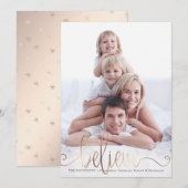 GELOVEN Koper Blush Handgeschreven Script Foto Feestdagenkaart (Voorkant / Achterkant)