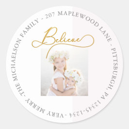 Geloven met Blush Stripe Foto Retouradres Ronde Sticker