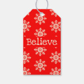 Geloven Rode Witte Sneeuwvlokken Kerstmis Cadeaulabel (Voorkant)