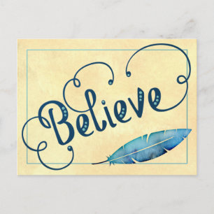 GELOVEN Typografie Blauwgroen Blauw Geel Waterverf Briefkaart