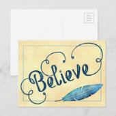 GELOVEN Typografie Blauwgroen Blauw Geel Waterverf Briefkaart (Voorkant / Achterkant)