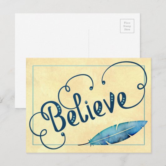 GELOVEN Typografie Blauwgroen Blauw Geel Waterverf Briefkaart (Voorkant / Achterkant)