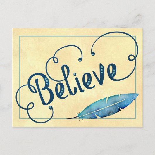 GELOVEN Typografie Blauwgroen Blauw Geel Waterverf Briefkaart (Voorkant)