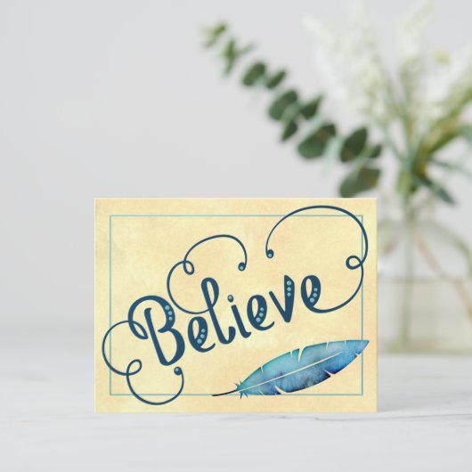 GELOVEN Typografie Blauwgroen Blauw Geel Waterverf Briefkaart (Staand voorkant)