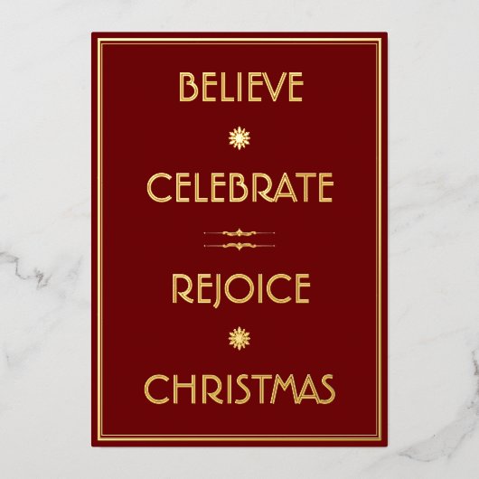 Geloven vieren Verheug je Kerstmis Typografie Folie Feestdagenkaart (Voorkant)