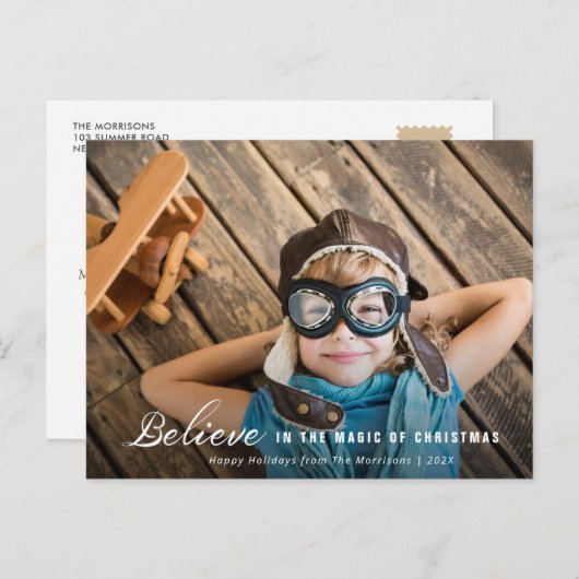 GELOVEN | Witte tekst overlay kerstkaart Briefkaart (Voorkant / Achterkant)