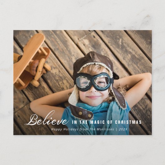 GELOVEN | Witte tekst overlay kerstkaart Briefkaart (Voorkant)