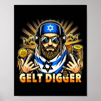 Gelt Digger - Israëlische mannen Joden Israël Grap Poster
