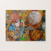 Gelt, Dreidels, Menorah, Sufganiot en Latke Legpuzzel (Horizontaal)