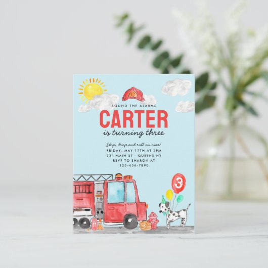 Geluid de Alarm Brand Vrachtwagen Brandweerman Ver Briefkaart (Staand voorkant)