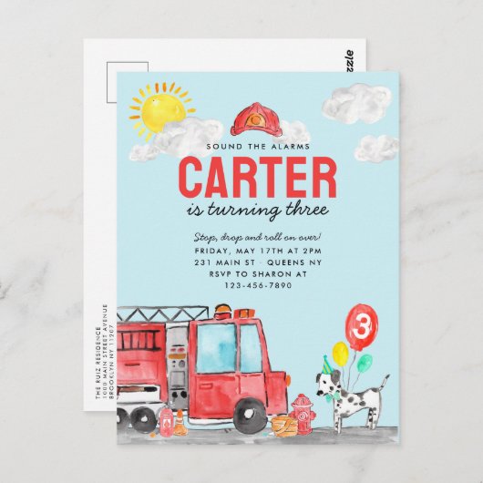 Geluid de Alarm Brand Vrachtwagen Brandweerman Ver Briefkaart (Voorkant / Achterkant)