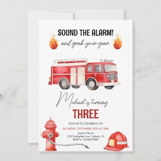 Geluid De Alarm Brandweerman Brandweerwagen Verjaa Kaart (Voorkant)