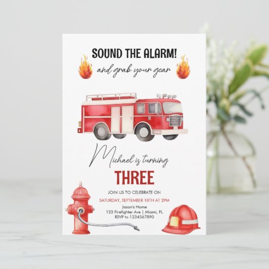 Geluid De Alarm Brandweerman Brandweerwagen Verjaa Kaart (Staand voorkant)