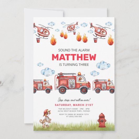 Geluid de Alarm Brandweerman Verjaardag Uitnodigin Kaart (Voorkant)