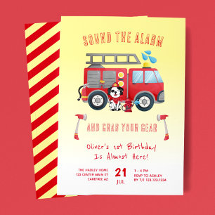 Geluid de Alarm Brandweerwagen 1e Verjaardag Kaart