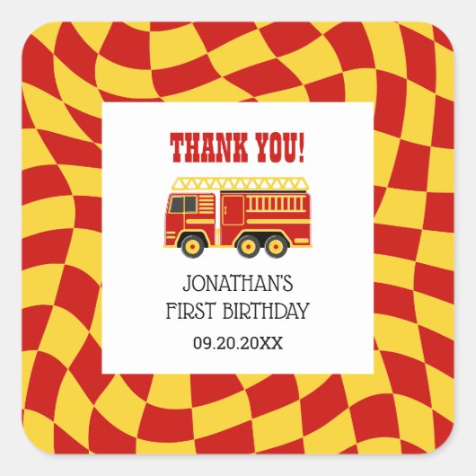 Geluid de alarm brandweerwagen geruite verjaardag vierkante sticker (Voorkant)