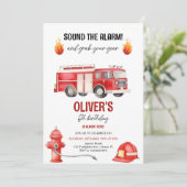 Geluid De Alarm Jongens Firetruck Verjaardag Kaart (Staand voorkant)