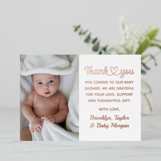 Geluid Hartelijk dank Aangepaste foto Nieuwe Babyd Folie Uitnodiging (Staand Voorkant)