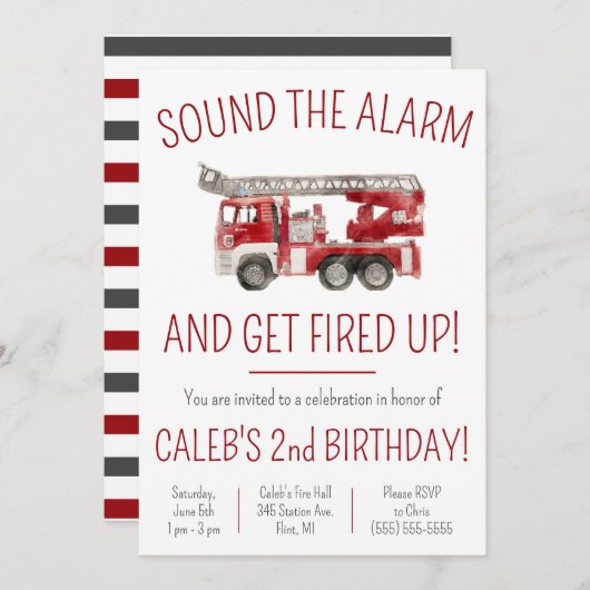 Geluid het alarm & Get Fired Up Fire Truck Verjaar Kaart (Voorkant / Achterkant)
