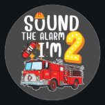 Geluid Het alarm ik ben brandweerman 2. Ronde Sticker<br><div class="desc">Geluid Het alarm dat ik 2 brandweerauto ben 2e verjaardag Classic Round Sticker Classic Collectie.</div>