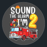 Geluid Het alarm ik ben brandweerman 2. Ronde Sticker<br><div class="desc">Geluid Het alarm dat ik 2 brandweerauto ben 2e verjaardag Classic Round Sticker Classic Collectie.</div>