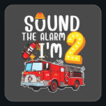 Geluid Het alarm ik ben brandweerman 2. Vierkante Sticker<br><div class="desc">Geluid De Alarm ik ben 2 Brandweermachinevuurder 2e verjaardag Gift Square Sticker Classic Collectie.</div>