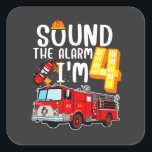 Geluid Het alarm ik ben brandweerman 4. Vierkante Sticker<br><div class="desc">Geluid De Alarm ik ben 4 Brandweermachinevuurder 4e Birthday design Gift Square Sticker Classic Collectie.</div>