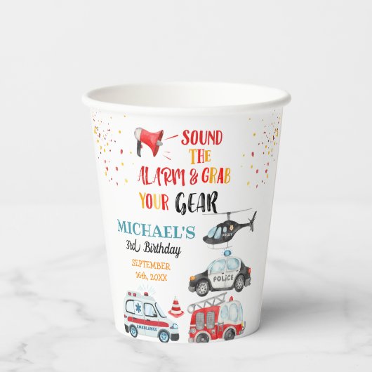 Geluid het alarm & Pak je spullen 3e verjaardag Papieren Bekers (Achterkant)