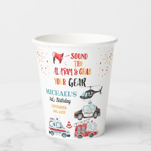 Geluid het alarm & Pak je spullen 3e verjaardag Papieren Bekers (Voorkant)