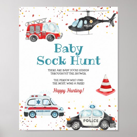 Geluid het alarm & Pak je spullen Baby Sock Hunt Poster (Voorkant)