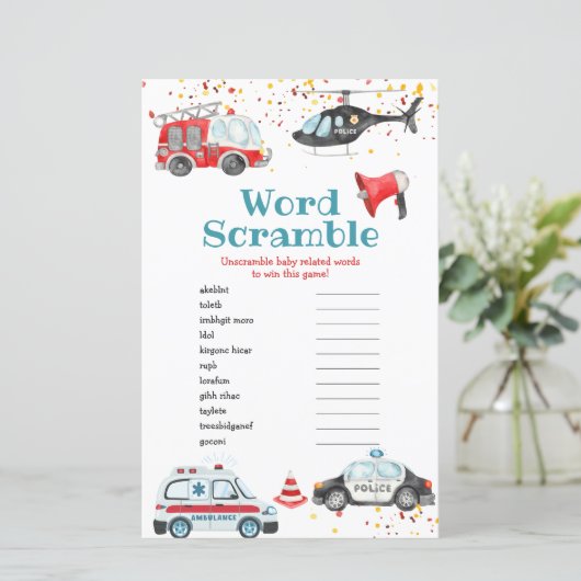 Geluid het alarm & Pak je spullen Word Scramble (Staand voorkant)