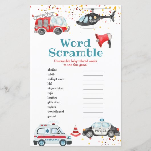 Geluid het alarm & Pak je spullen Word Scramble (Voorkant)