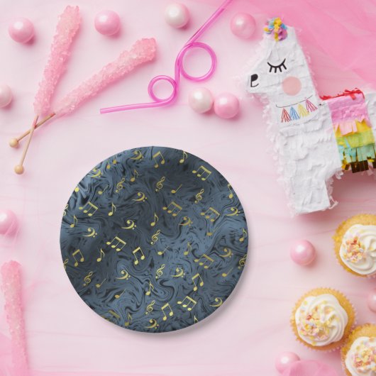 geluid, metaal, muziek, muzikaal, teken, noot, vor papieren bordje (Feest)