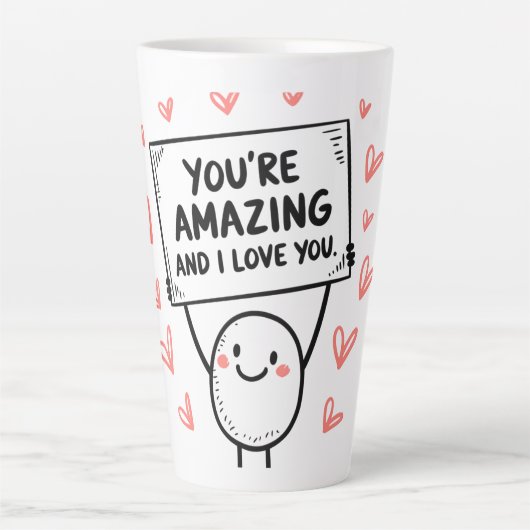 Geluid personage met een lachend gezicht latte mok (Voorkant)