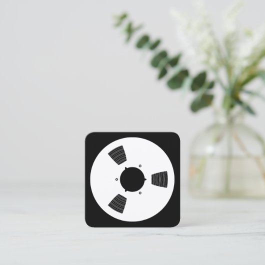 Geluid Tape Spool - Wit op Zwart Vierkante Visitekaartje (Staand voorkant)