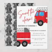 Geluid van de Alarm Firetruck Verjaardag Uitnodigi Feestdagenkaart (Voorkant / Achterkant)